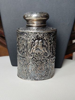Antique (1894) Sterling Silver 925s Repousse English Tea Caddy Import Marks 98g