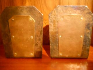 Antique Arts & Crafts Hammered Copper & Metal Bookends With Rivits And Patina