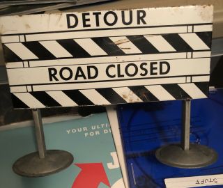 Vintage Tin Litho Tonka Road Closed Detour Barrier Sign 1950 