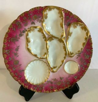 Antique Haviland Limoges Porcelain Oyster Plate W/floral Design 8 1/2 "