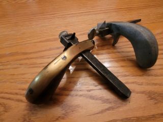2 Antique C.  S.  Osborne Pistol Grip Leather Slitting Tools Draw Gage Knife 3