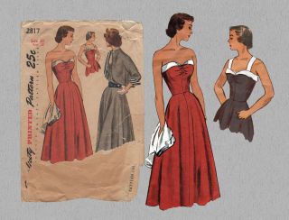 Vtg 40s 50s Sewing Pattern Simplicity 2817 Strapless Summer Sun Dress B 38
