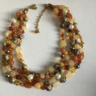 Vintage Style Multi Strand Beaded Collar Necklace Festoon Swag Multicoloured