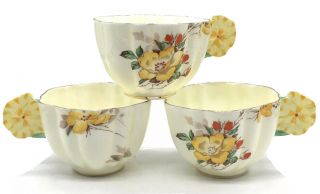 Antique Paragon Yellow Flower Handle Star Mark Tea Cups (3) “gloire - De - Dijon”
