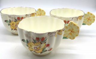 Antique Paragon Yellow Flower Handle Star Mark Tea Cups (3) “Gloire - De - Dijon” 2
