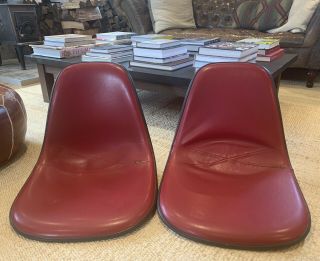 Mid Century Herman Miller Eames Shell Chairs Burgundy And Elephant Grey