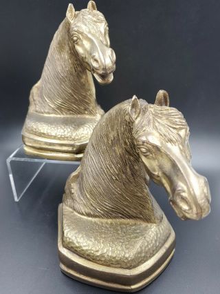 Vintage Brass Metal Horse Head Bookends Paper Weights Equestrian Animal Mcm