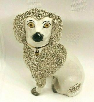 Antique Staffordshire England Porcelain Poodle Dog Figurine With Gold Locket