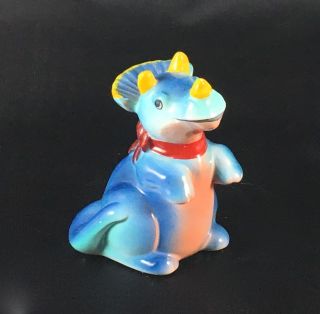 Vintage Ceramic Blue Cute Triceratops Dinosaur Figurine