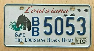 Louisiana Graphic Auto License Plate " Bb 5053 " La Save The Black Bear Bears