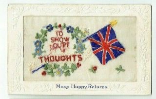 Ww1 Patriotic Embroidered Silk Postcard " Thoughts " Birn Brothers Vintage 1914 - 18