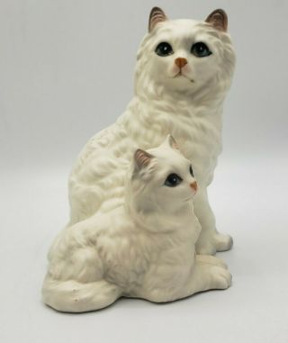 Vintage Ceramic Blue Eyed White Persian Cat Kitten Figurine 4.  5 " Marked Japan