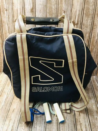 Vtg Retro Salomon Big Logo Blue Grey Orange Ski Boot Bag Duffle 3 Zipper Pocket