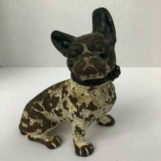 Hubley Antique Cast Iron French Bulldog W/leather Collar Doorstop Figurine