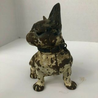 Hubley Antique Cast Iron French Bulldog w/Leather Collar Doorstop Figurine 3