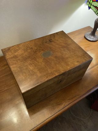Antique English Walnut Writing Box With Black Leather Insert,  17cmx35cmx24.  5cm.