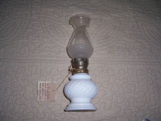 Vintage Milk Glass Hobnail Swirl Miniature Oil Lamp