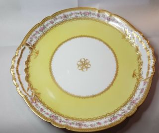 Antique Haviland Co.  Limoges France Wide Yellow Band Pink Roses Tea Tray Handled