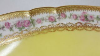 Antique Haviland Co.  Limoges France Wide Yellow Band Pink Roses Tea Tray Handled 3