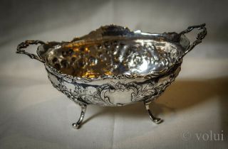 Antique Continental Silver Bonbon Sweet Dish Two Handles Embossed French 2