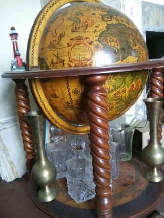 Zafolli Foreign Language Antique Bronze N Brass Bar Globe