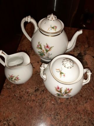 Antique Haviland Limoges H & C Teapot,  Creamer,  Sugar Bowl Set