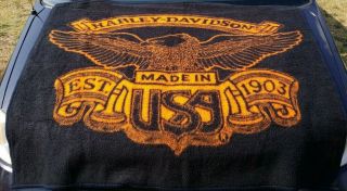 Harley Davidson Blanket Biederlack Usa Made Fleece Black Orange Eagle 58x45 Soft