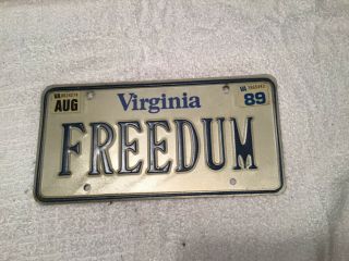 Virginia Vanity License Plate Tag Says Freedum