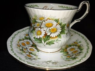 VTG QUEEN ' S Bone China ROSINA Teacup & Saucer Set Special Flowers OCTOBER DAISY 2