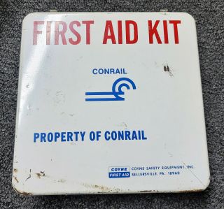 Vintage Conrail First Aid Kit Railroad Coyne First Aid Metal Box With Contents