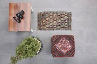 2x3 Handmade Vintage Oriental Geometric Turkish Wool Small Area Rug 3