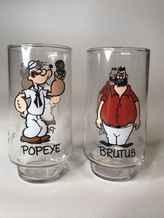 Vintage 1975 Coca Cola Popeye & Brutus Glasses Kollect A Set Series Set Of 2