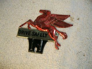 Vintage Winged Horse Drive Safely License Plate Topper