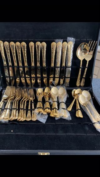 Wm Rogers & Sons Gold Plated Flatware Serving Set 52pc.  (enchanted Rose)