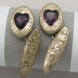 Antique Victorian Amethyst Heart Glass Paste Rose Gold Filled Gf Cufflinks