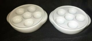 Vintage Set Of Two Hall White Ceramic Escargot Snail Baking Dishes 5 " 1154,  Usa