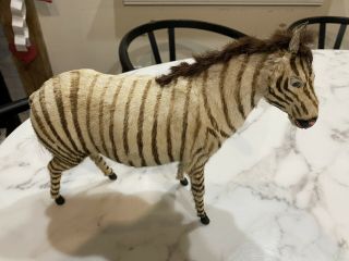 Antique Zebra Toy / Figurine Made From Real Animal Hide Or Fur Taxidermy Figure