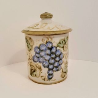 John B.  Taylor Vintage Blue Grape Canister With Lid Pottery 7 "