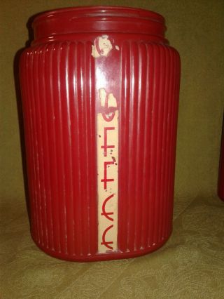 Vintage Owens Illinois Art Deco Red Glass Coffee Canister (hoosier Type) - No Lid