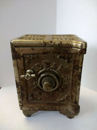 Antique Cast Iron Ideal Safe Deposit Still Bank With Combination