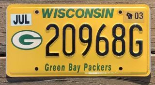 July 2003 Wisconsin Usa Green Bay Packers Nfl License Plate 20968g