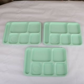 Vintage 3 Silite Divided School Cafeteria Lunch Food Trays Green Plastic Usa