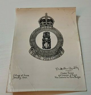 Vintage Photograph Badge Drawing Kc Squadron 487 Royal Zealand Air Force