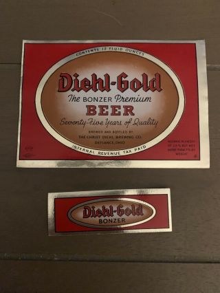 Vintage Irtp Beer Label Diehl Gold Beer The Bonzer Bottle And Neck Label