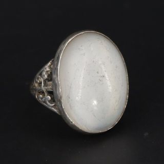 Vtg Sterling Silver - Art Deco Die - Cut Scroll White Cats Eye Ring Size 3.  75 - 5g