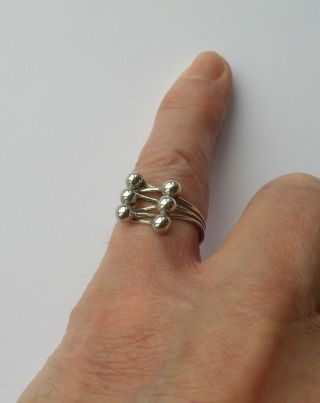 Vintage Modernist Silver Ring.  Silver Wire & Six Ball Finial Design.  1960s 1970s