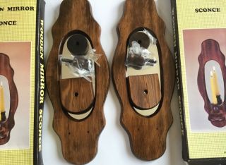 Vintage Set of 2 Wooden Wall Mirrored Sconces Taper Candle Holders Wall Decor 2