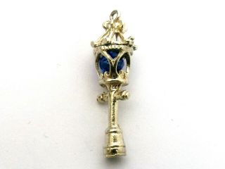 Lampost Large Vintage Sterling Silver Charm Three Dimensional With Blue Bead