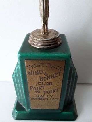 Vintage Art Deco Style Ceramic & Metal 1st Place Wing & Bonnet Club Trophy 2