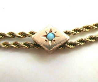 Antique Long Gold Pocket Watch Chain with 14K Rose Gold Opal Slide 2